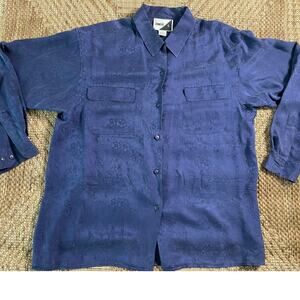 Vtg. 90s Blue Jennifer L SZ Large 100% silk Blouse